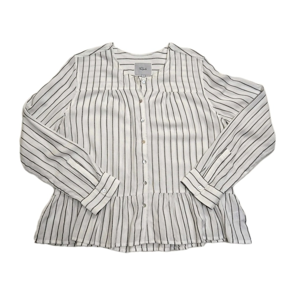 Rails Ruby San Marino Stripe Peplum Button Down Shirt White Black Metallic Large - Picture 1 of 12